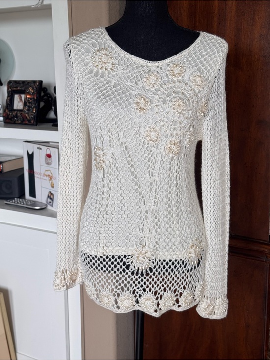Peck & Peck Sweaters - Peck & Peck Crochet Beaded Knit Sweater